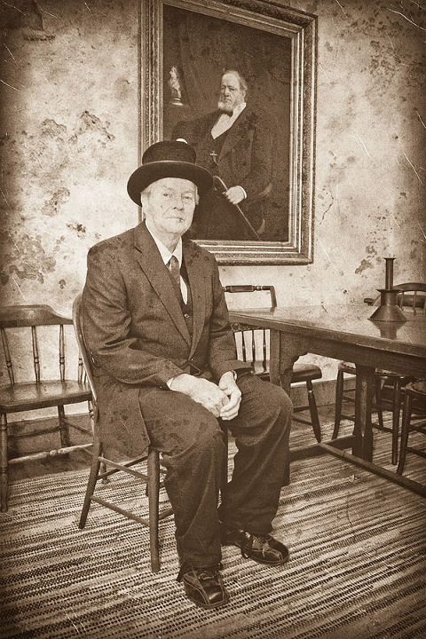 sepia photo of missionary in brigham young home in old nauvoo by tom simpson photography