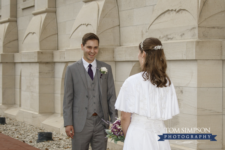 bride and groom first look wedding portrait