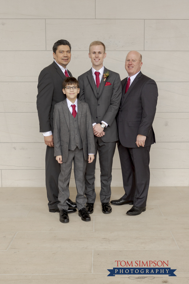 groomsmen in gray red nauvoo winter wedding