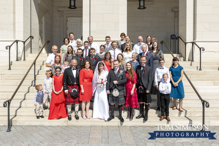 wedding party and guests nauvoo temple steps