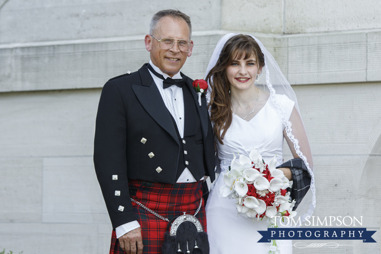 bride with father in scottish kilt nauvoo temple