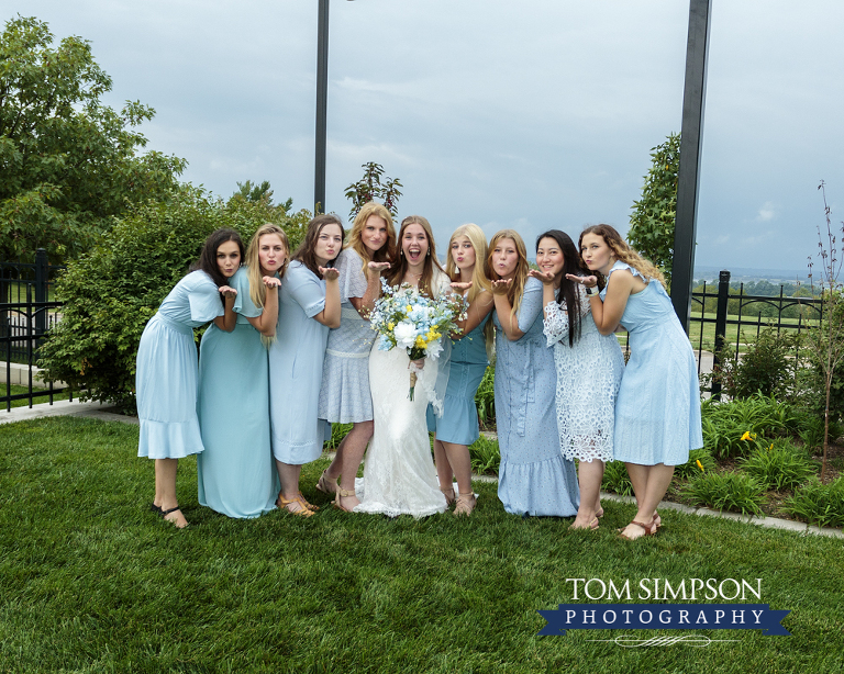 bridal party in blue nauvoo temple grounds